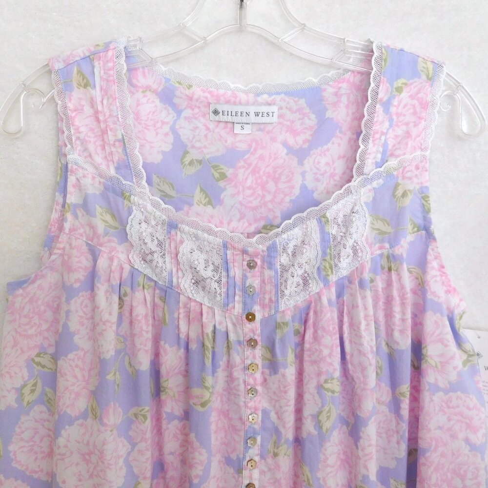 NWT Eileen West Nightgown S Sleeveless Short 100% Cotton Lawn Purple Pink $68